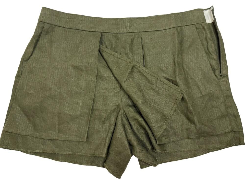 J Crew Linen Skort Skirt Women Size 12 Olive Green Herringbone Pleated